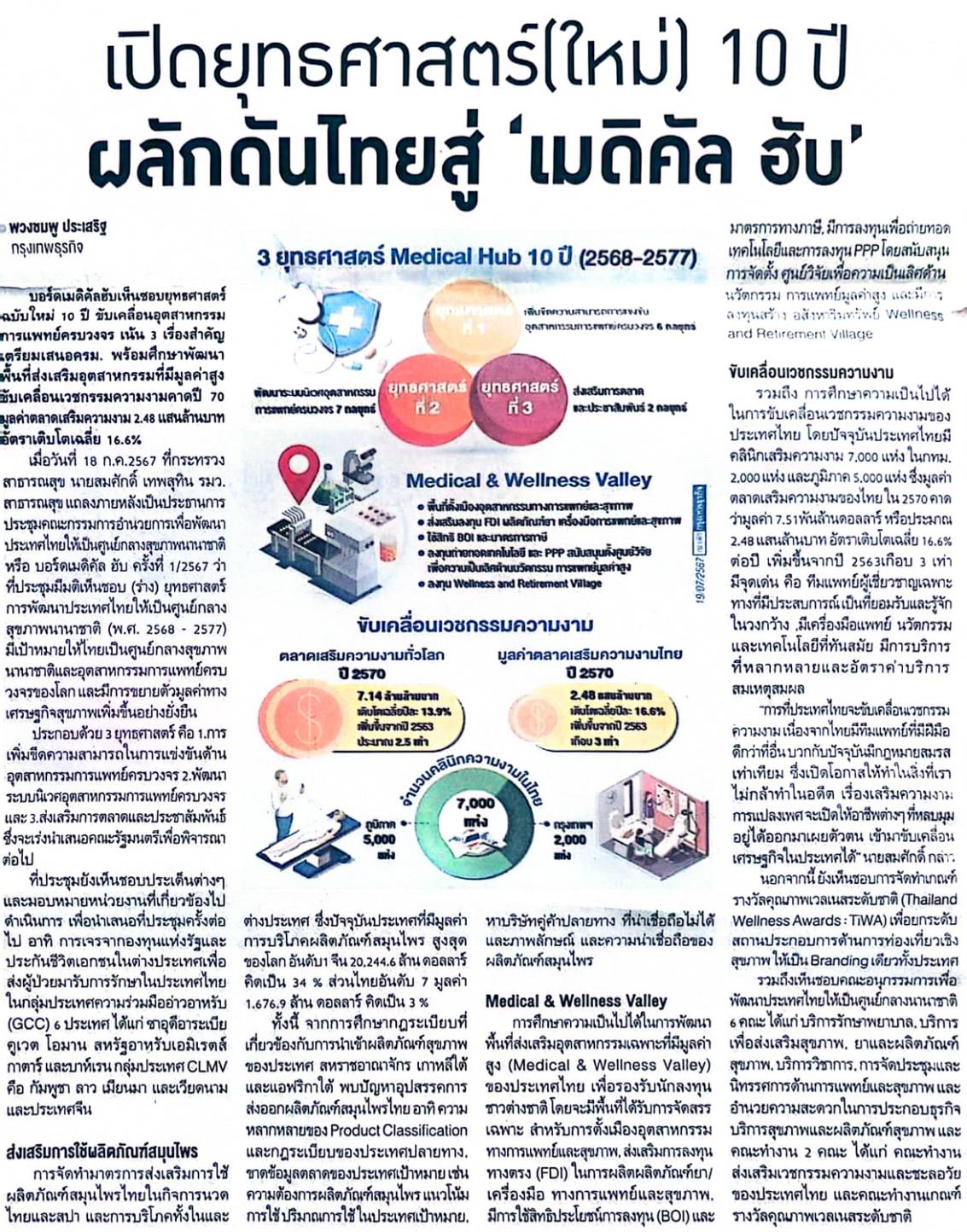 เปิดยุทธศาสตร์ (ใหม่) 10 ปี ผลักดันไทยสู่ “Medical Hub”
