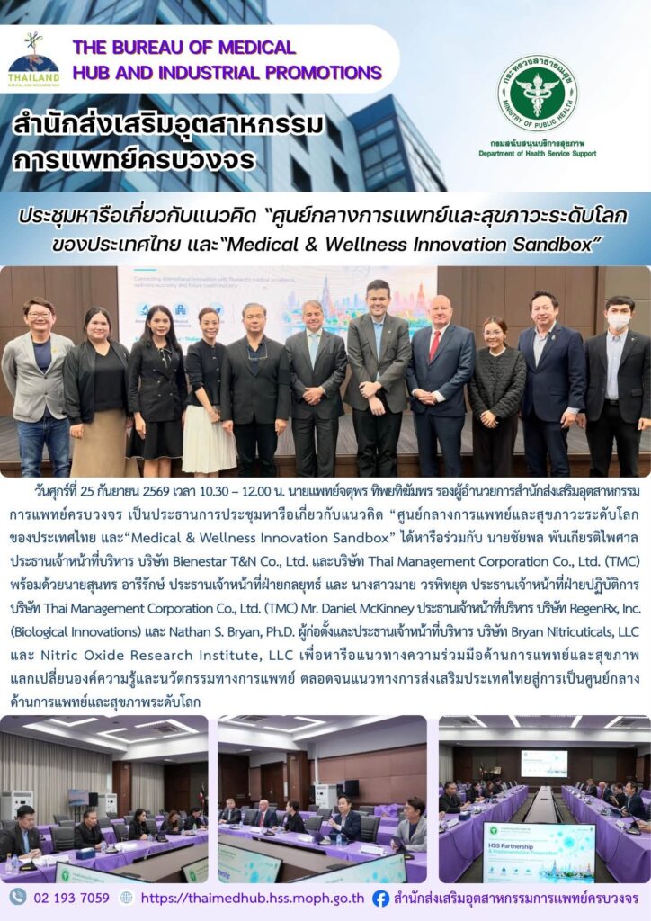 สสพ. เข้าร่วมการประชุมหารือเกี่ยวกับแนวคิด “ศูนย์กลางการแพทย์และสุขภาวะระดับโลกของประเทศไทย และ “Medical & Wellness Innovation Sandbox”